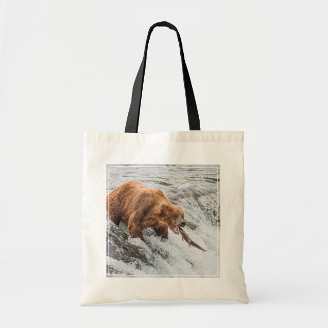 Bolso De Tela Oso pardo atrapa salmón rojo (Frente)