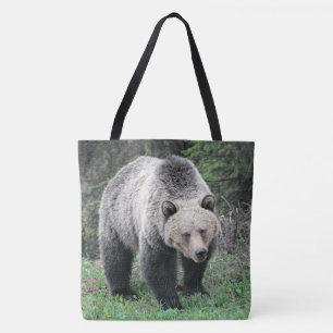 Bolso De Tela Oso Pardo de Pie en Claro del Bosque