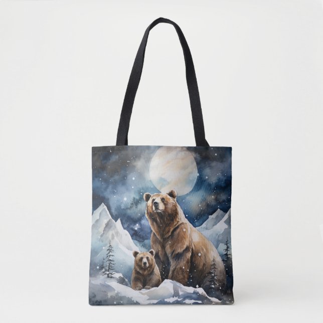 Bolso De Tela Oso Pardo y Bebé (Anverso)