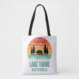 Bolso De Tela Oso personalizado del lago Tahoe California retro