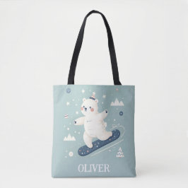 Bolso De Tela Oso Polar Adorable en Snowboarding 