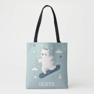 Bolso De Tela Oso Polar Adorable en Snowboarding