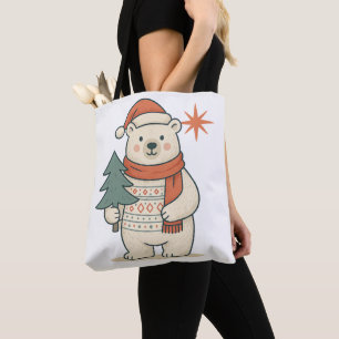 Bolso De Tela Oso Polar de Navidad Escandinavo Invernal Adorable