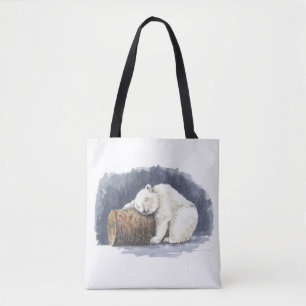 Bolso De Tela Oso polar durmiente, arte acuarela