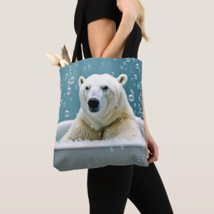 Bolso De Tela Oso Polar En Baño De Burbujas