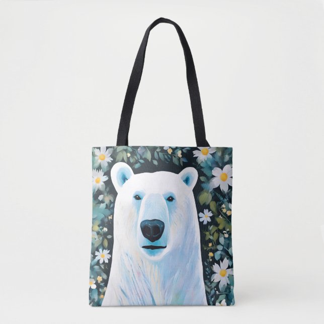 Bolso De Tela Oso Polar Floral (Anverso)