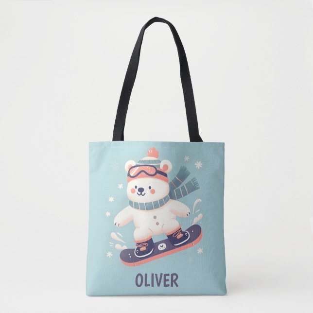 Bolso De Tela Oso polar lindo en snowboard personalizado (Anverso)
