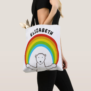 Bolso De Tela Oso polar y arcoiris personalizados