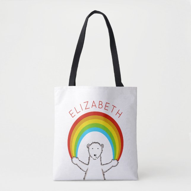 Bolso De Tela Oso polar y arcoiris personalizados (Anverso)