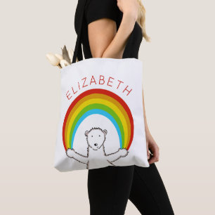 Bolso De Tela Oso polar y arcoiris personalizados