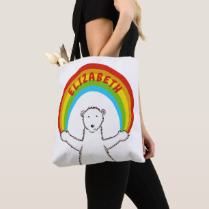 Bolso De Tela Oso polar y arcoiris personalizados