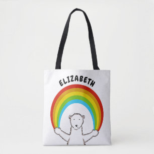 Bolso De Tela Oso polar y arcoiris personalizados