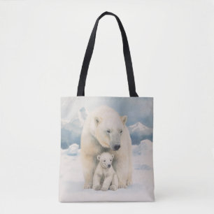 Bolso De Tela Oso Polar y Cachorro Elegancia Ártica