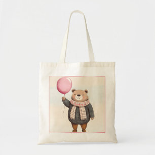 Bolso De Tela Oso sudoroso gris con funda rosada