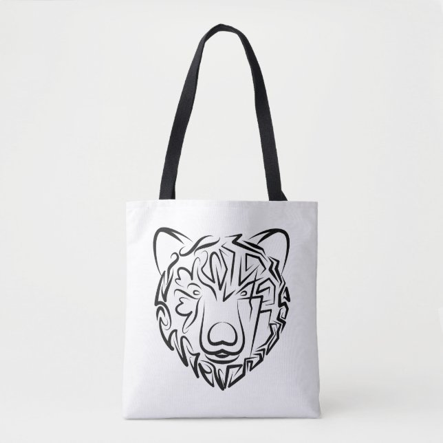 Bolso De Tela Oso tribal blanco y negro (Anverso)