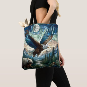 Bolso De Tela Oso y águila mosaicos en el arte Ai de las montaña