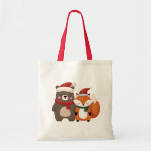 Bolso De Tela Oso y zorro lindos de Navidad/invierno