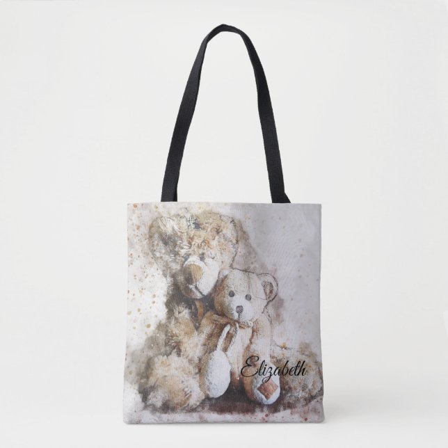 Bolso De Tela Osos de peluche marrones personalizados (Anverso)