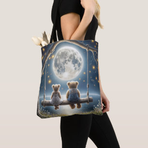 Bolso De Tela Osos de peluche sobre un giro a la luz de la luna