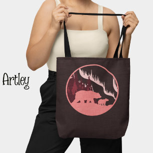 Bolso De Tela Osos Púrpura Rosa Al Aire Libre Escena Norte Luces