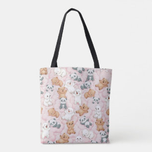 Bolso De Tela Osos y pandas lindos en nubes rosadas sin costuras