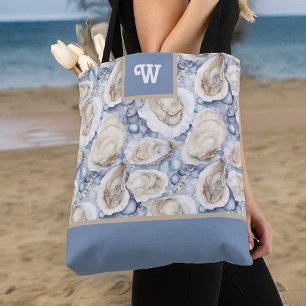Bolso De Tela Ostras lucen el Tan gris azul y el Monograma inici