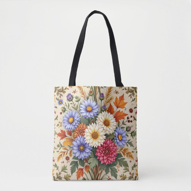 Bolso De Tela Otoño Bouquet de Asters y Dahlias (Anverso)
