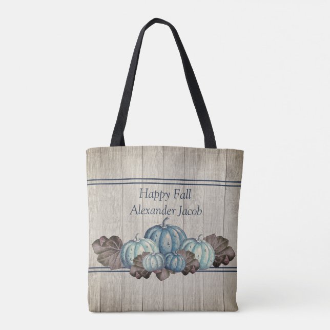 Bolso De Tela Otoño Caída Calabaza Azul Rústica Cute Gris Madera (Reverso)