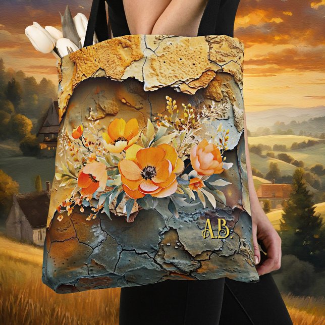 Bolso De Tela Otoño floral caprichoso (Tote bag featuring a colorful whimsical abstract design with orange flowers - fall - autumn)
