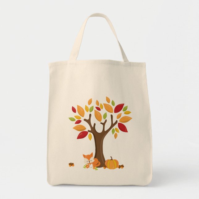 Bolso De Tela Otoño Fox bajo la Calabaza de hojas de árbol de ot (Frente)