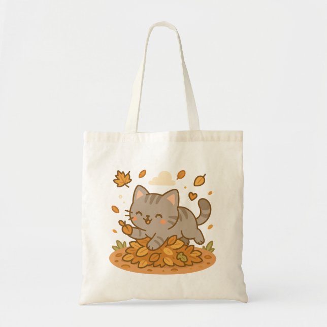 Bolso De Tela Otoño otoño de un gato kawaii naughty Kitty (Frente)