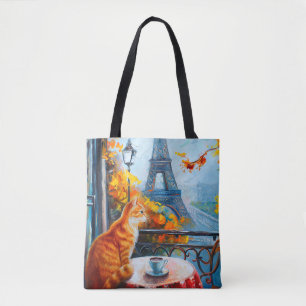 Bolso De Tela Otoño parisino Gato jengibre en un café