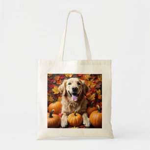 Bolso De Tela Otoño Perro recuperador de oro con Tote de calabaz