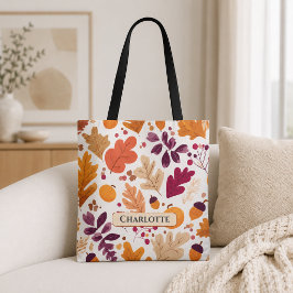 Bolso De Tela Otoño Personalizado – Hojas y Bellotas Nombre