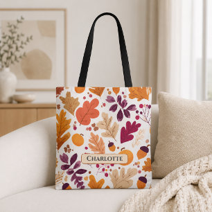 Bolso De Tela Otoño Personalizado – Hojas y Bellotas Nombre