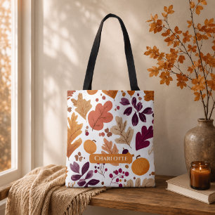 Bolso De Tela Otoño Personalizado – Hojas y Bellotas Nombre