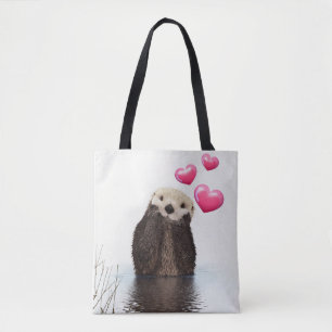 Bolso De Tela Otter lindo con corazones de amor