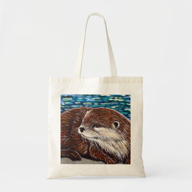 Bolso De Tela Otter on a Rock Painting (Frente)