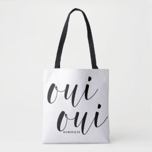 Bolso De Tela Oui Oui Black Modern Caligraphy Dots Polka