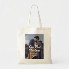 Bolso De Tela Our first Christmas couple photo name white gray