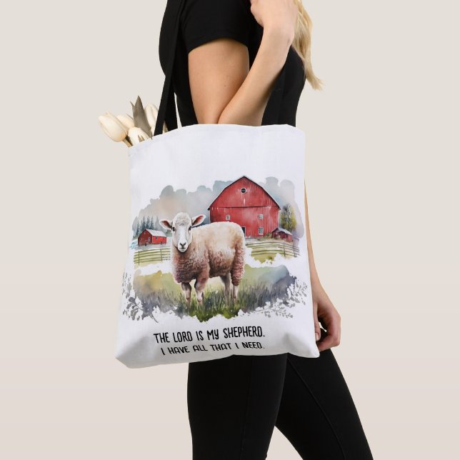 Bolso De Tela Oveja acuarela con cita religiosa (Detalle)
