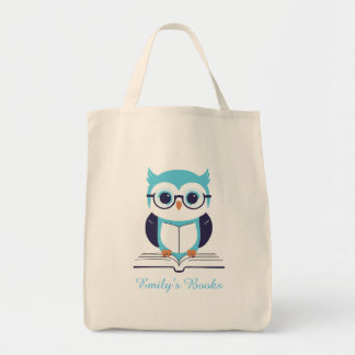 Bolso De Tela Oveja azul con libro de biblioteca personalizado