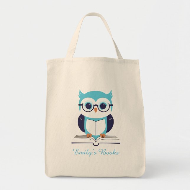 Bolso De Tela Oveja azul con libro de biblioteca personalizado (Frente)