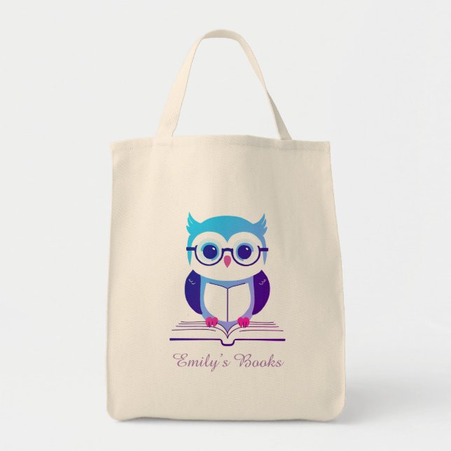 Bolso De Tela Oveja morada en libro de biblioteca personalizado (Frente)