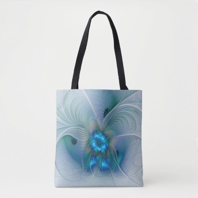 Bolso De Tela Ovejas en pie, abstracto fractal turquesa azul (Anverso)