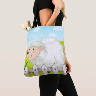Bolso De Tela Ovejas sonrientes en el campo soleado