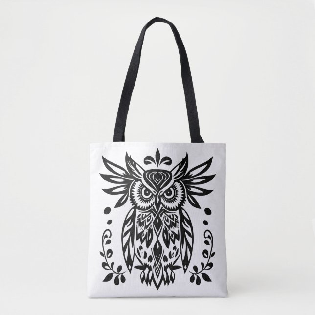 Bolso De Tela Owl Lovers Rustic Woodlands Black White Bohemian (Anverso)