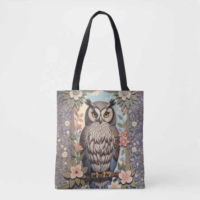 Bolso De Tela Owl Pastel Floral William Morris Inspirado (Anverso)
