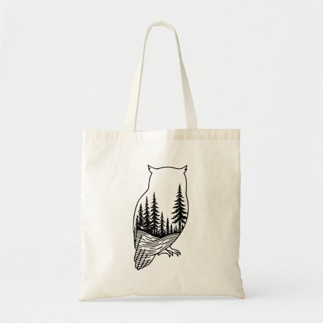 Bolso De Tela Owl Silhouette with Forest Scene (Frente)