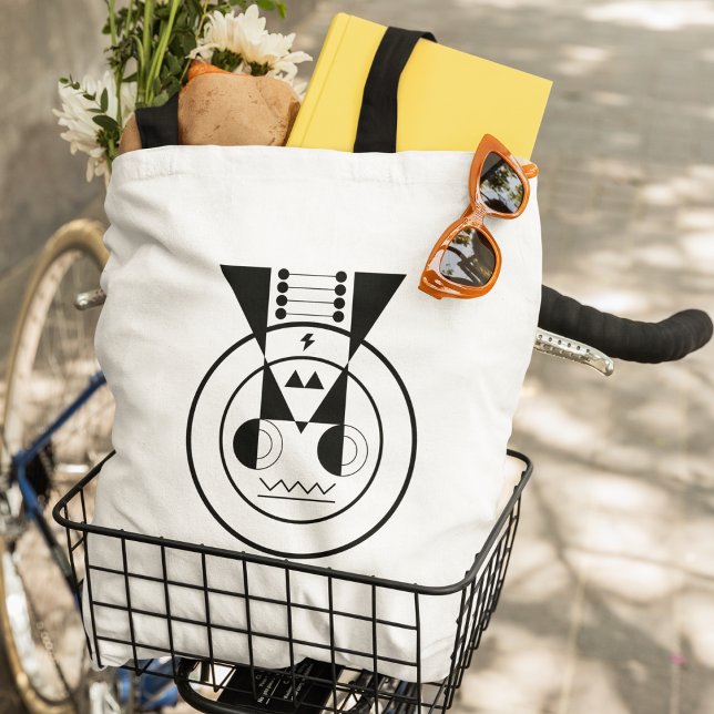 Bolso De Tela Ox de Ushi geométrico - Símbolo zodiaco japonés (Zodiac style on the go - where books, blooms, and bold vibes ride together.)